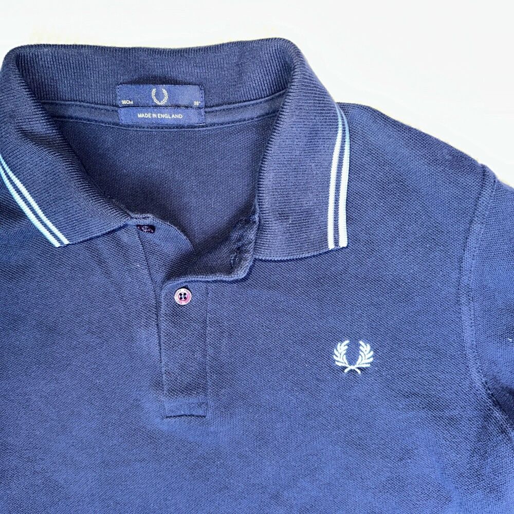 Fred Perry Polo Shirt Mens Small Blue Twin Tipped M3600 Slim Fit Cotton Pique